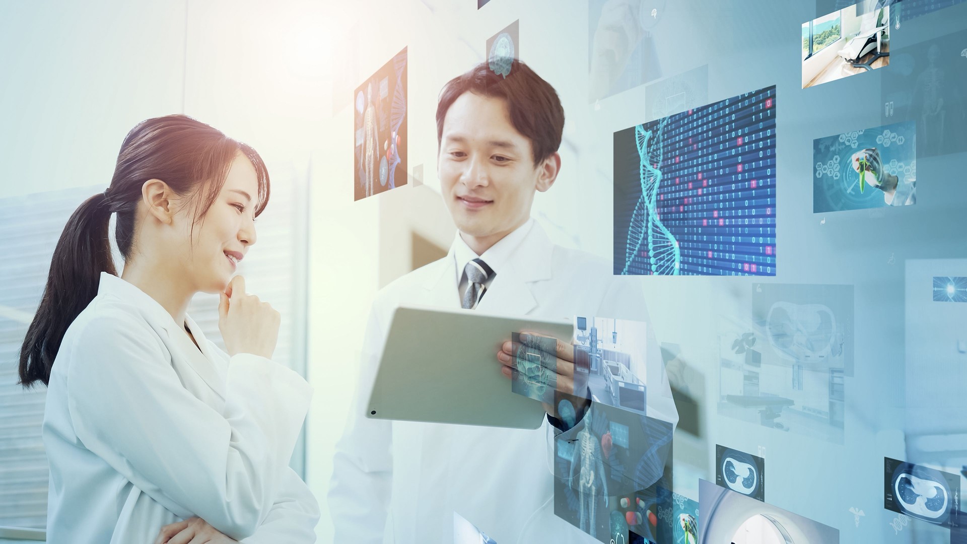 Young asian doctors watching medical data. Medical technology concept. Medtech.