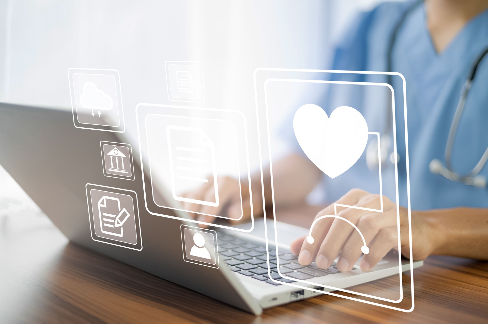 Doctor using technology document management on computer system management for cardiologist Specialist in treating heart disease for treatment in hospital , DMS document management concept